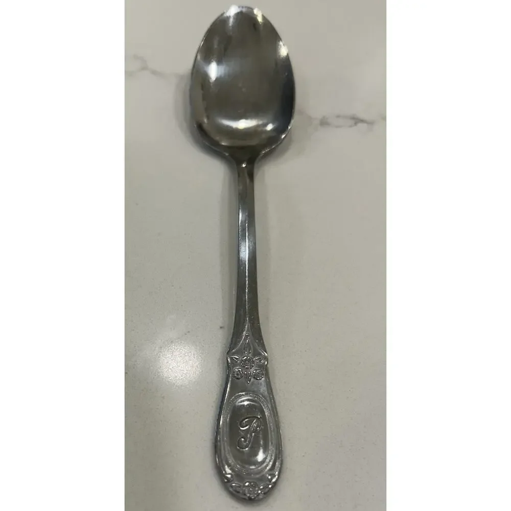 Vtg Customcraft Flatware CUS21 “P”‎ Monogram 6” Dessert Spoon Sample Korea MCM